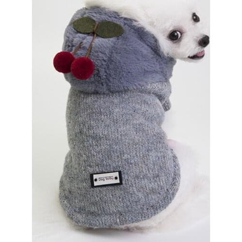 Cute Dog Coat Winter Pet Jacket Warm Sweater Cherry Pattern Clothes Hoodie For Dog Girl Famale Yorkshire Terrier Bulldog(S-XXL)