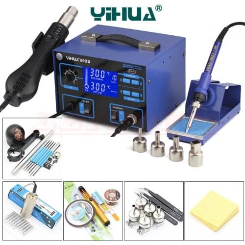 YIHUA 992D Lead-Free 2 in 1 ESD Hot Air Heat Gun Rework Soldering Station Welding Solder Iron 110V OR 220V