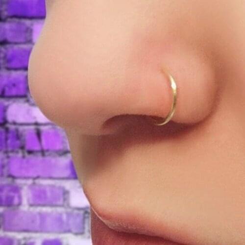 Thin Fake Nose Ring Septum Helix Nostril Piercing Labret Lip Fake Piercing Titanium Cartilage Fake Earrings Hoop