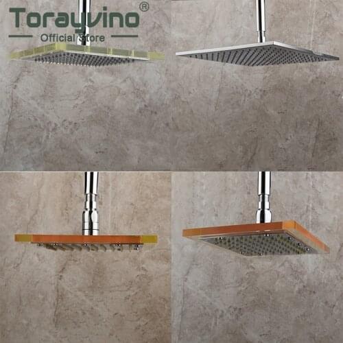Torayvino Modern Chrome / Glass Square Bathroom Rainfall Shower Heads Wall Mounted Shower Faucet Spray & Withput Arm
