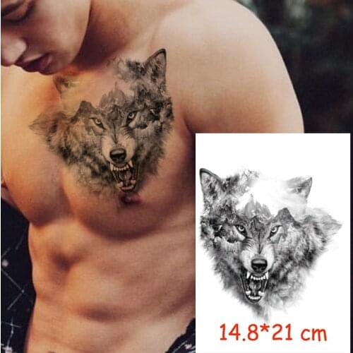 Waterproof Temporary Tattoo Sticker angry wolf mountain tatoo water transfer fake tatoo flash tatto Woman Man kid 14.8*21 cm