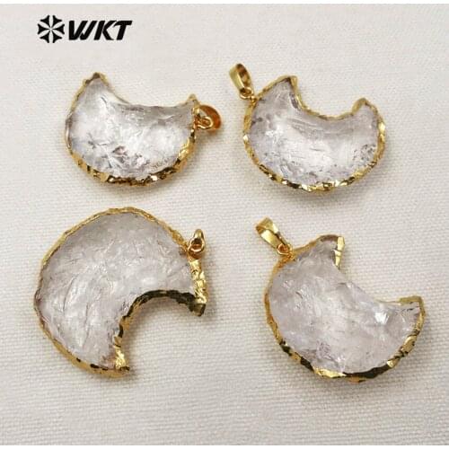 WKT WT-P1301 2018 Elegant Women Necklace Pendant New Moon Shape Natural Stone with 24K Metal Electroplated Romantic Jewelry