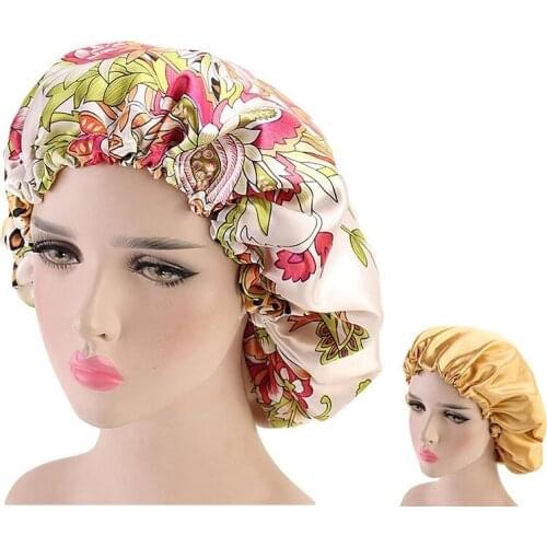 Women Double Layer Silky Hair Caps Cover Wave Night Floral Bonnet Salon Hat Turban Durag Headwrap Hair Styling Accessories