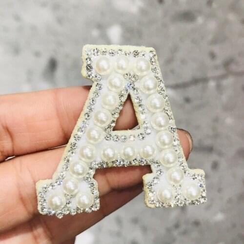 1Pcs A-Z Pearl Rhinestone English Letter Alphabet Sew Iron On Patch Badge 3D Handmade Letters Patches Bag Hat Jeans Applique DIY