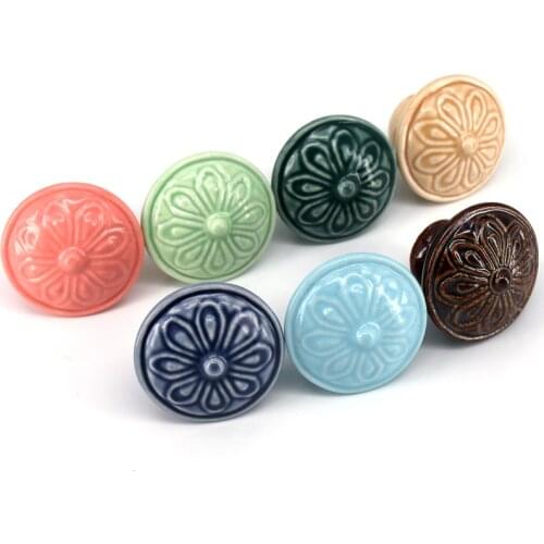 1PCS 38mm kitchen cabinet handle Flower Engraving ceramic drawer cupboard dresser furniture door knob handle porcelain knobs