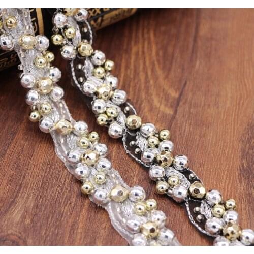 12Yards Bohemian Style Gold Silver Beaded Lace Trim Diy Handmade Wedding Dress Clothes Accessory Decoration Lace Fabric 2cm Wide