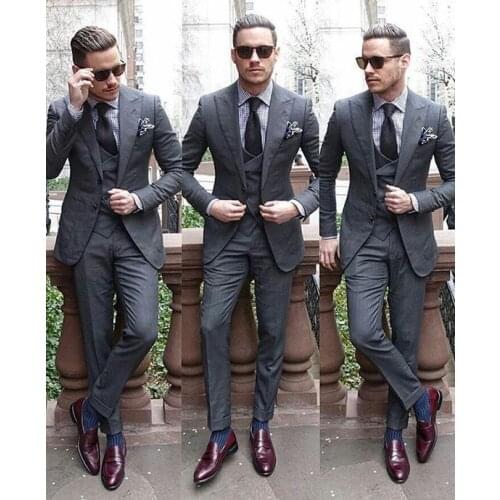 2017 Latest Coat Pant Designs Grey Men Suit Wedding Suits For Men Terno Slim Fit Skinny Stylish Custom Tuxedo 3 Piece Masculino