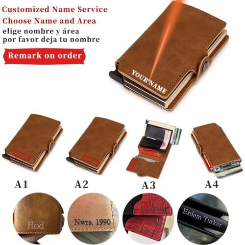 2021 Custom Name Credit Card Holder Mens Fashion Ultra-Thin Card Holder Box Engraving Name Short PU Leather Credit Card Holder