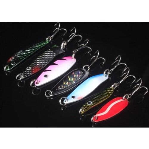 7Pcs/Lot Metal Fishing Lure Spinner Bait Spoon Lures Carbon Steel Fishhook Pesca Treble Hooks Wobblers Tackle Tackle Accessories