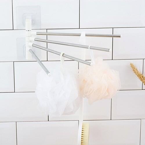 Anti-rust Stainless Steel Rotating Towel Rack Bath Rail Hanger Towel Holder 4 Swivel Bars Bathroom Wall Mounted