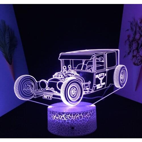 Car Series Steam Retro Vintage Car 3D LED Lamp White Cracked Base Home Decoration Night Light for Couple Festival Birthday Gifts