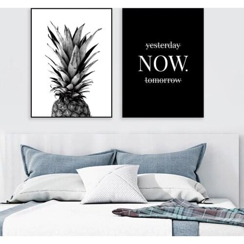 BALLEAY ART Pineapple Wall Art Canvas Posters Prints Nordic Now Quote Paintings Decor Black White Wall Picture for Living Room