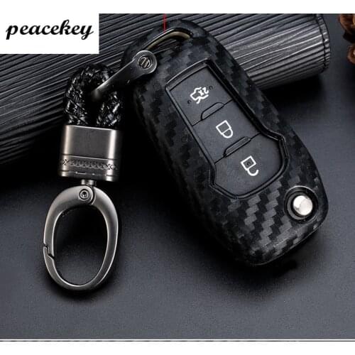 Carbon Fiber Pattern Silicone car Key Case Cover For Ford Edge Mondeo Mustang For Ford Keys keychain holder