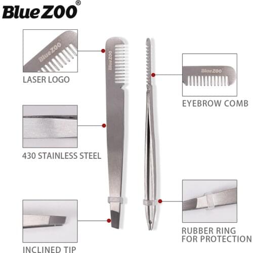 For Blue ZOO Stainless Steel Bevel Tweezers Eyebrow Eyelash Comb Clip Makeup Tools Beauty Cosmetic Sexy Make Up Tool Newest 2019