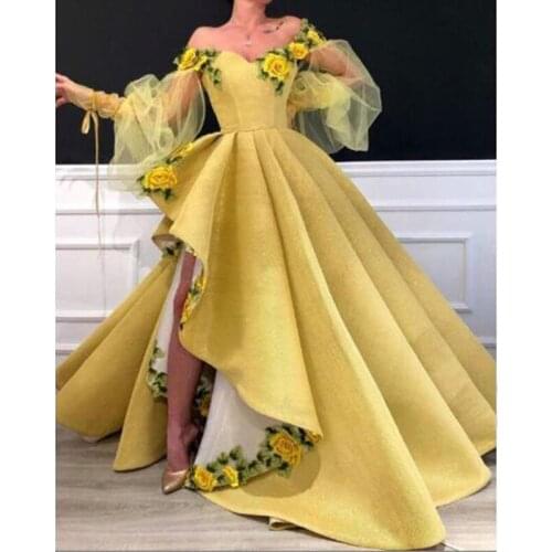 Elegant Gold Evening Dress Embroidery Long 2019 abiye Arabic Women Party Gowns Sheer Long Sleeves Dubai Prom Formal Dresses