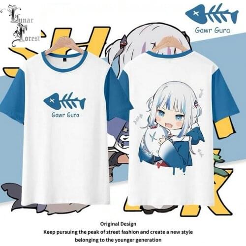 Gawr gura VTuber Printing T-shirt Summer Fashion Round Neck Short Sleeve Popular Japanese Streetwear Plus Size