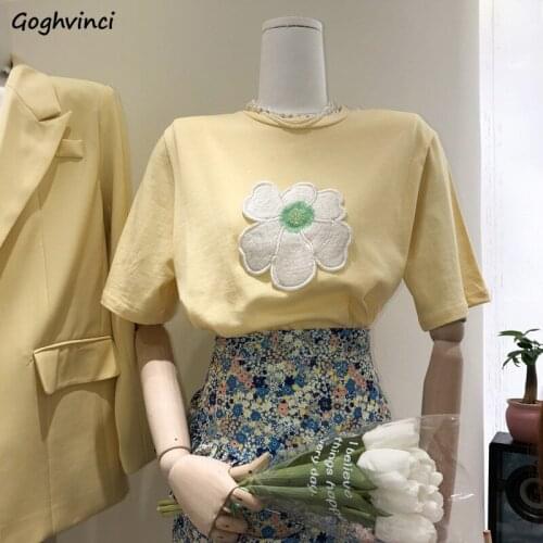 T-shirts Women Embroidery Ins Casual Korean Style Design Loose Simple All-match College Harajuku Ulzzang Elegant Cozy Chic Top