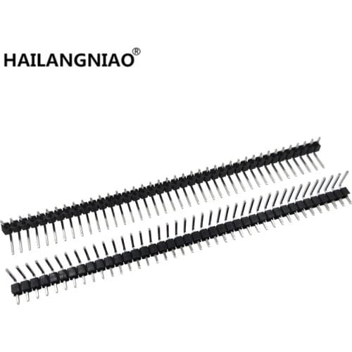 Hot Sale 100pcs 40 Pin 1x40 Single Row Male 2.54mm Breakable Pin Header Right Angle Connector Strip bending