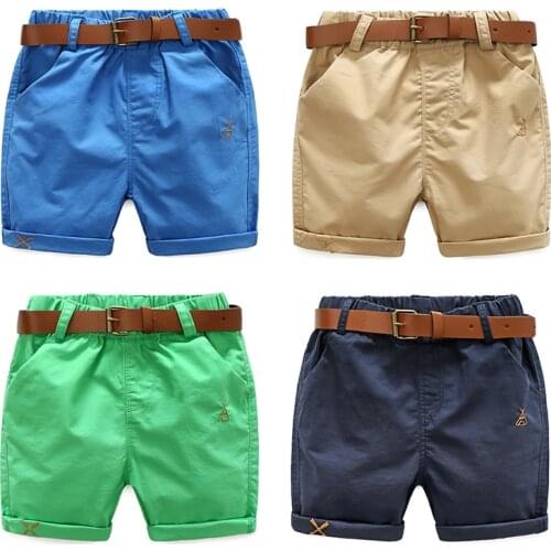 2021 Summer 3-10 Years Cotton Navy Blue Khaki Blue Green Solid Color ChildrenS Running Sports Boy Shorts Kids With Leather Belt