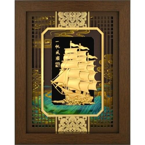 Handmade Sailboat Painting Gold Foil Paintings Living Room Decoration Painting Gold Sailboat Crafts Wall art Pictures Home Decor