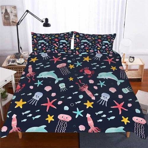 Bedding Set 3D Printed Duvet Cover Bed Set Dolphin Cartoon Home Textiles for Adults Lifelike Bedclothes with Pillowcase #ET02