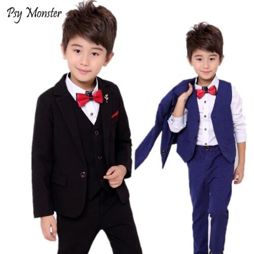 School Boys Suits For Weddings Dress Kids Prom Gentleman Party Jacket Vest Pants Tuxedo Clothing Set Child Formal Costume