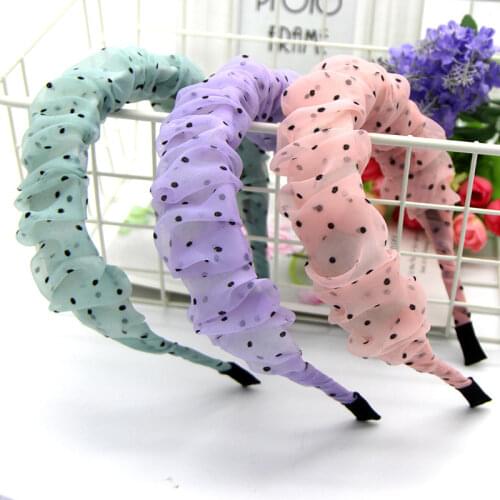 Polka Dots Organza Pleated Headbands for Women Girls Chouchou Scrunchies Hairbands Ladies Hair Hoops Bands Hair Accessories