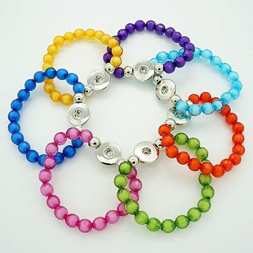 Fashion Charming Multi-faceted transparent Colorful beads snap bracelet Elastic fit 18MM snap buttons jewelry wholesale AB0006