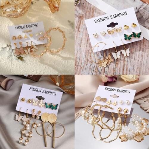 Vintage Butterfly Earrings Set Women Cute Geometric Pearl Pink Jewelry Party Wedding 2021 NEW Jewelry Gift Irregular Jewelry