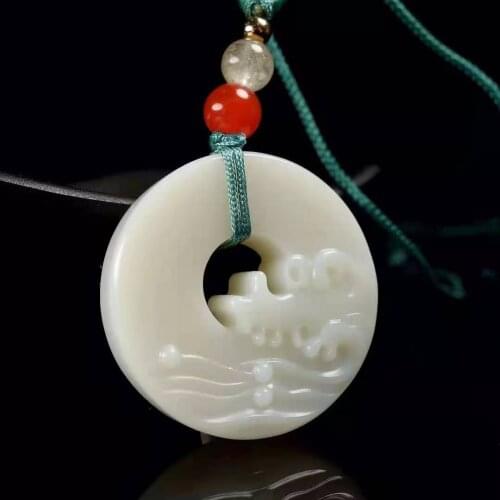 Natural 7A Hand-Carved landscape hetian white jade jade pendant jade necklace men women pendants jade jewelry jade necklaces