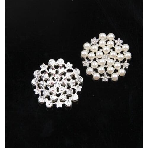 Nishine 5PCS 1.3" Gold Silver Plated Metal Button Rhinestone Pearl Button Bridal Prom Jewelry Hair Accessories Embellishment