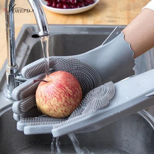 OYOREFD 1 Pair Multi-function Silicone Cleaning Gloves Kitchen Dish Washing Gloves Housework Cleaning Waterproof Handschuhe