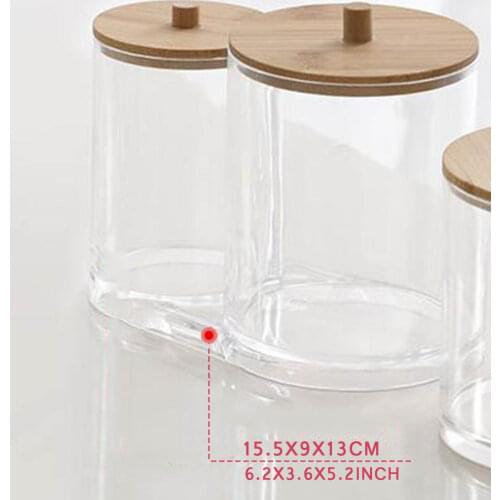 Clear Container Acrylic Transparent Cotton Ball Pad Cotton Swabs Bathroom Storage Bottles With Wooden Cover Organizador 2021 New