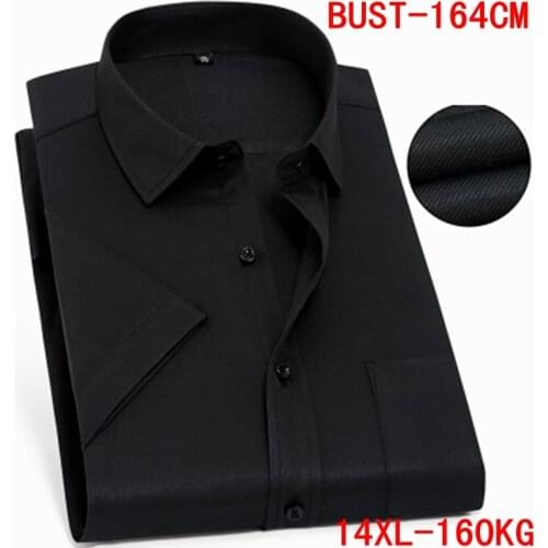 Mens Short Sleeve Big Shirt Large Size 10XL 11XL 12XL 13XL 14XL Business Office Comfortable Summer Lapel Black Shirt 8XL 9XL