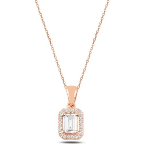 Silver 925 Sterling Baget Zircon Cubic Zirconia Necklace