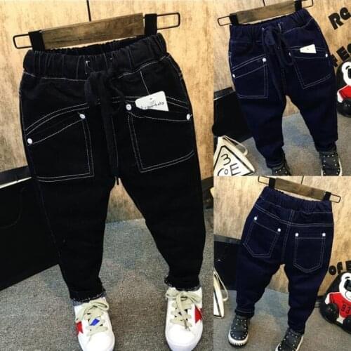Boys Pants Winter Kids Jeans Elastic Waist Stretch Denim Clothes Children Trousers For 2 to Years Boy Thick Fleece Jean Pants