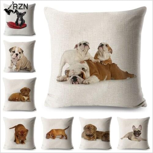 Cute Dog Cushion Cover for Sofa Home Animals Pillow Case Linen 45*45cm SquareDecorative French Bulldog Throw Pillowcase