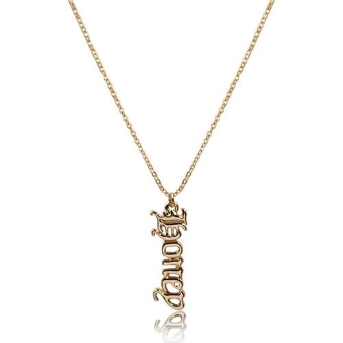 Old English Name Necklace Gold Letter Babygirl Honey Horizental Vertical Pendant Necklace for Women Gothic Fashion New Arrivals