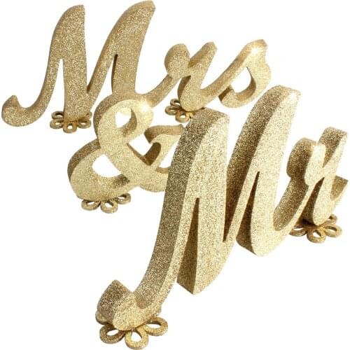 Wedding Bridal Shower Party Table Decoration Supplies Mr and Mrs Signs Sweetheart Silver Gold Glitter Mr & Mrs Wooden Letters