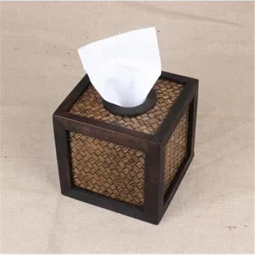 Thailand Tissue Box European-Style High-End Creative Pastoral Style Solid Wood Bamboo Woven Draw Paper Napkin Pumping