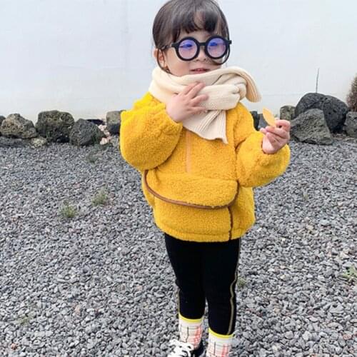 Boys' Girls' Hoodies Sweatshirts Kids Outwear 2021 Yellow Plus Velvet Thicken Winter Autumn Top Cotton Pullover Childrens Cloth