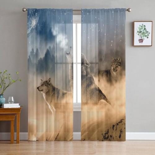 Wolf Animal Window Treatment Tulle Modern Sheer Curtains for Kitchen Living Room the Bedroom Curtains Decoration