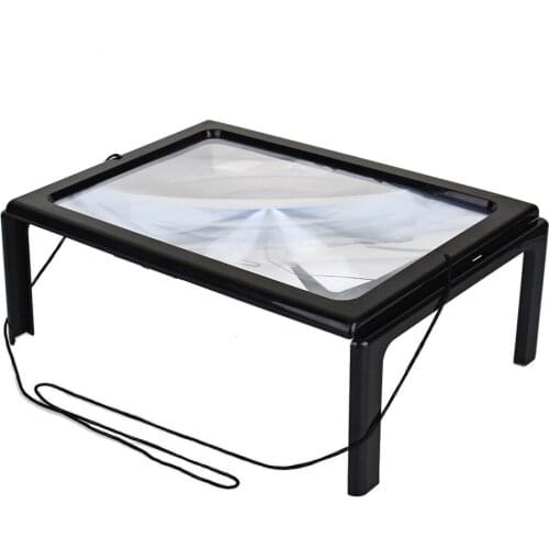 Large A4 Page Hands Free 3x Magnifying Glass With Light LED Magnifier Reading with four foldable legs