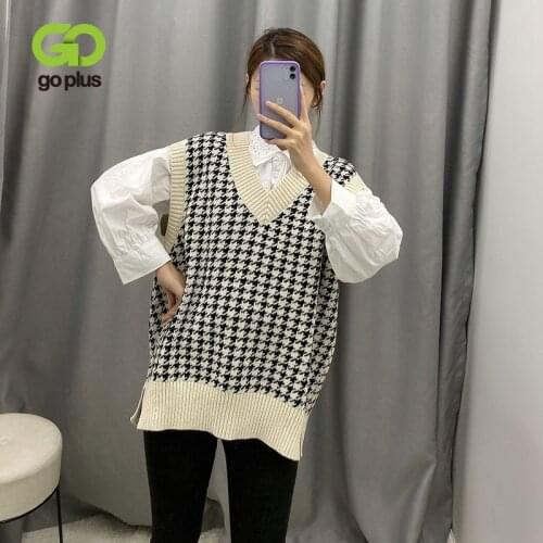 Knitted Womens Winter Knitted Sweater Vest Clothing Vintage Plaid V-nevk Sleeveless Sweater Vest Women Chalecos Para Mujer