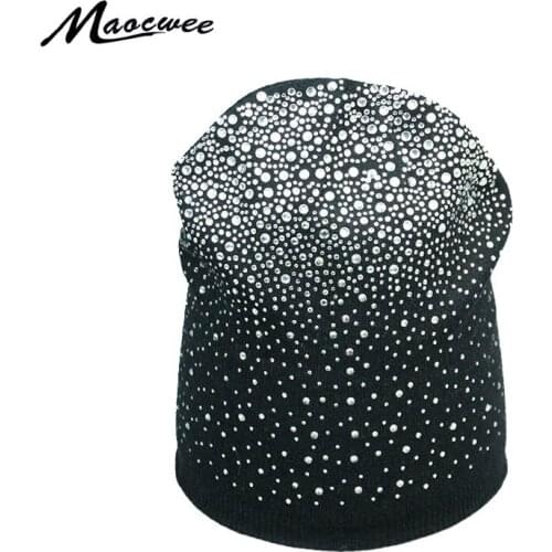 Female Fashion Skullies Outdoor Mask Balaclava Caps Thick Warm Hats for Women Diamond Cap Winter Hat Knitted Wool Beanie 2017