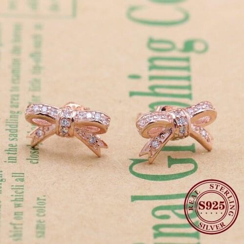 Original 925 Sterling Silver Bow Earrings Temperament Versatile Rose Gold Bow Earrings For Women Gift Jewelry