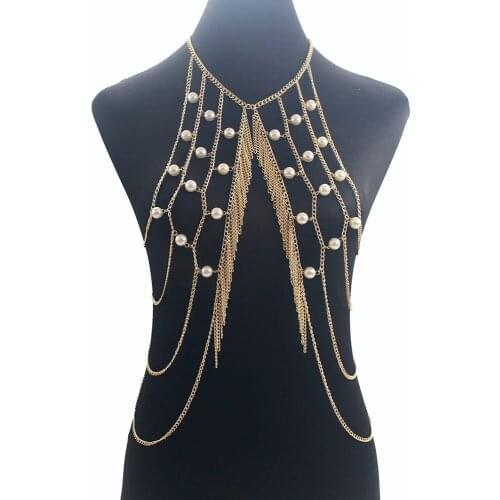 Bikini Crossover Waist Belly Harness Pearl Chest Bra Body Chain Necklace Jewelry For Women Party Summer Beach Holiday