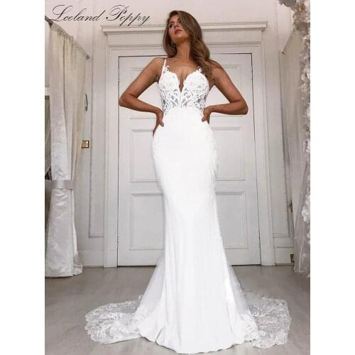 Lceland Poppy New Arrival Mermaid Wedding Dresses 2021 Sleeveless Lace Appliques Illusion Back Vestido de Novia Bridal Gowns
