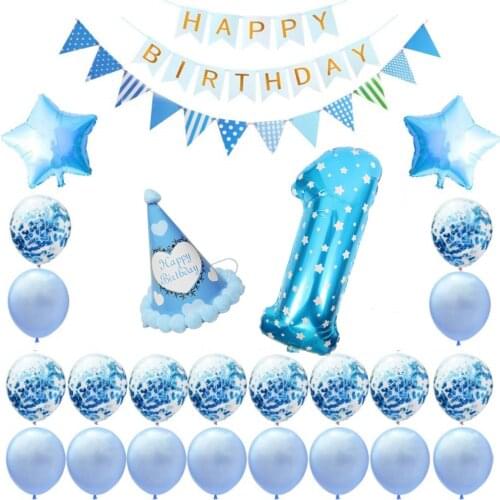 ZLJQ 1st Birthday Decoration For Baby Boy First Birthday Decoration Balloon, Party Supplies Kit, Banner, Confetti Balloons Baby