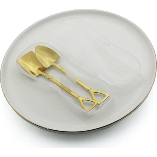 Gold Creative Tea Spoon Stainless Steel Shovel Spoon Set Dessert Spoon Cutlery Set Ice Cream Stirring Spoon Tool with Gift Box